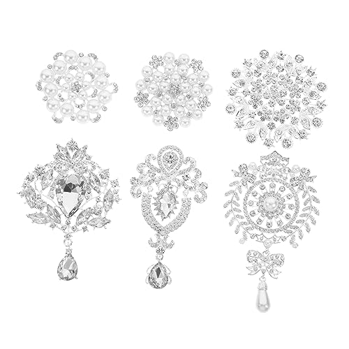 Healeved 6 Stücke Hochzeitsbrosche Satz Perlen Strass Anstecknadel Silberne Kunstperlen Brosche für Abschlussball Schmuck für Frauen Geschenkidee von Healeved