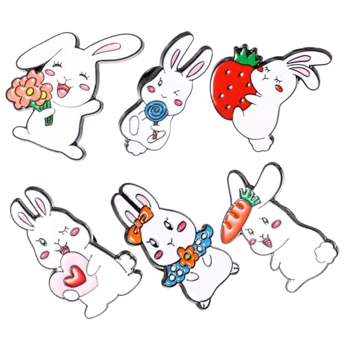 Healeved 6 Stücke Hasenbroschen Satz Kiefernnadeln Legierung Dekorative Brustnadeln für Kleidung Hüte und Schals Süße Tierbroschen für Frauen von Healeved