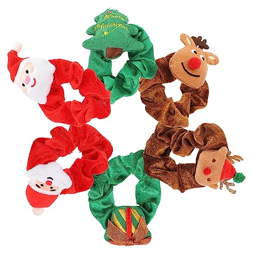 Healeved 6 Stück Teiliges Weihnachts Haarschmuck Elastische Haargummis mit Niedlichen Cartoon Motiven Flexible Haarbänder Klassischen Weihnachtsfarben für Mädchen Festliche Haaraccessoires von Healeved
