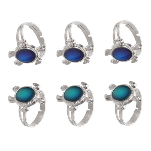 Healeved 6 Stück Thermochromer Ring Schmuck Schildkröten Stimmungsring Farbwechsel Kinderring Verstellbarer Stimmungsring Ringe Kostüm Requisiten Geburtstagsparty Stimmungsringe von Healeved