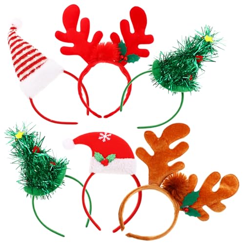 Healeved 6er Set Weihnachts Haarschmuck Santa Hut Haarreifen Mit Rentier Geweih Lustige Weihnachtsdekoration Für Parties Cosplay Und Festliche Anlässe Rote Und Braune Stoffe Mit von Healeved