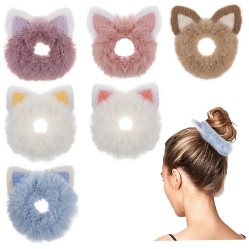 Healeved 6 Stück Plüsch Katzenohr Haargummis Für Mädchen Weich Und Langlebig Haarband Für Partys Und Alltagsgebrauch von Healeved