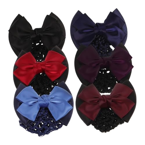 Healeved 6stücke Haarnetz Mit Schleife Elastische Damen-haarspange Dutt-schleifenkopfschmuck Haarnadel Frauen Rot Blau Schwarz Weinrot Dunkelviolett Hellblau von Healeved