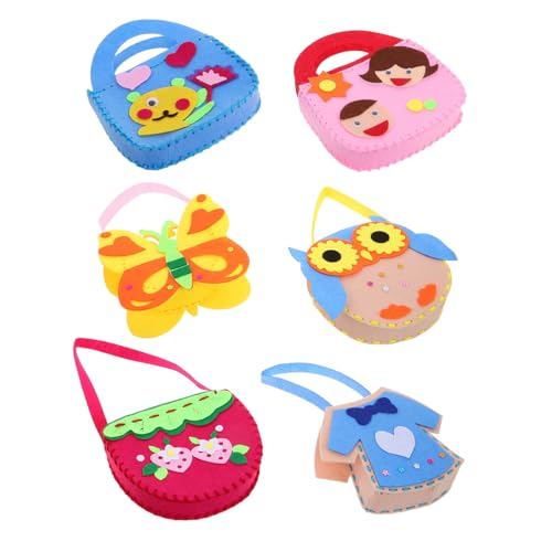 Healeved 6stücke Handarbeitstasche Für Mädchen DIY Filz Zum Nähen Anfänger Handwerk Kit Mit Geldbörse Und Steppdecke Kindertasche Zum Lernen Und Muster Machen von Healeved