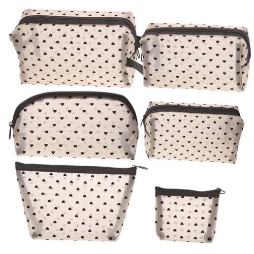 Healeved 6stücke Teiliges Herz-Make-up Taschen Mesh Für Damen Tragbare Kosmetiktaschen Mit Reißverschluss Für Und Make-up-Organisation Mit Schwarzen Herzen von Healeved