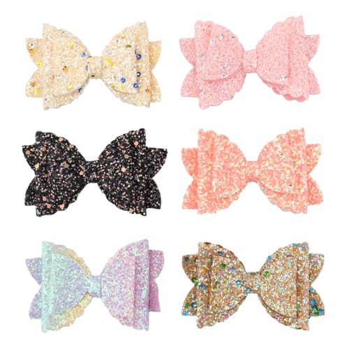 Healeved 6 Stück Haarspangen Mit Schleife Glitzernde Pailletten Handgemacht Aus Leder Für Kinder Und Mädchen Für Hochzeiten Und Partys von Healeved