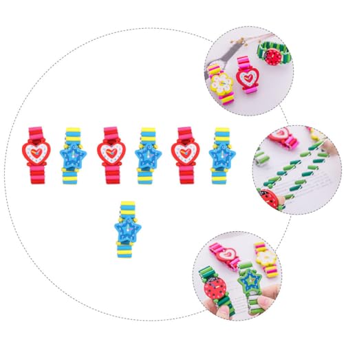 Healeved 7 Stück Teiliges Holzspielzeug Armbanduhr mit Elastischem Band Bunte Cartoon Kinderuhr Geschenk für Mädchen Jungen Partyspaß von Healeved
