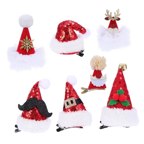 Healeved 7 Stück Teiliges Weihnachts Haarclip mit Glitzer und Weihnachtsmütze Lustige Haarspangen für Weihnachtsdekoration für Partys von Healeved
