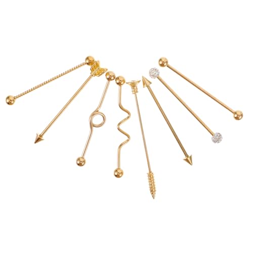 Healeved 8 Stück Teiliges Edelstahl Barbell Ohrpiercing mit Schraubverschluss Design Modische Industrial Ohrstecker für Damen und Herren Hautfreundlich Langlebig Goldfarben von Healeved