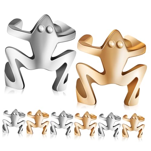 Healeved 8 Stück Teiliges Frosch Ohrclips Silber und Gold Nicht Durchbohrte Ohrklemme Tiermotiv Ohrringe für Frauen Mädchen und Teens Clip Design für Angenehmen Sitz und Vielseitige von Healeved