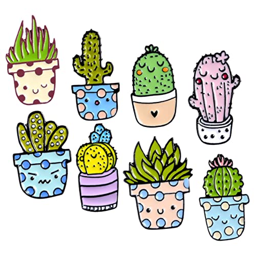 Healeved 8 Stück Teiliges Niedliche Kaktus Broschen Lustige Emaille Anstecknadeln für Rucksäcke Kleidung und Accessoires Kreative Abzeichen für Diy Handwerk und von Healeved