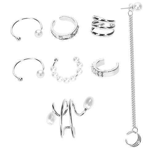 Healeved 8 Stück Teiliges Perlen Ohrclips für Damen und Herren nicht Durchstichbare Knorpel Ohrringe Dangle Kette Ohrmanschette für Verschiedene Anlässe von Healeved