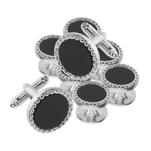 Healeved 8 Stück Teiliges Schwarze Herren-Manschettenknöpfe und Runde Hemdknöpfe für Smoking Langlebig Klassischer Stil für Hochzeiten Business Formelle Anlässe von Healeved