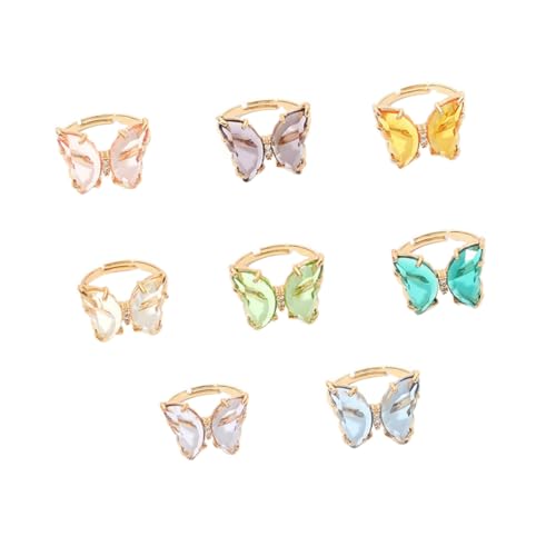Healeved 8 Stück Verstellbare Damen Ringe Bunte Transparente Schmetterling Finger Ringe Leicht Modisch Vielseitig Kombinierbar Schmuckaccessoire von Healeved