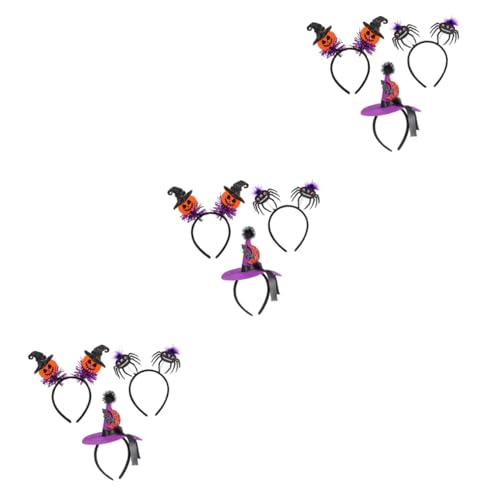 Healeved 9 Stück Halloween Haarreife Leicht Bequem Vielseitig Süße Halloween Haaraccessoires mit Spinnen Kürbissen und Hexenhüten für Party Dekorationen von Healeved