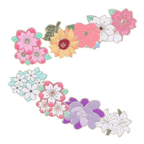 Healeved 9 Stück Teiliges Metall Emaille Broschen Blumen Anstecknadeln mit Kirschblüten Design Modische Glänzende Abzeichen für Damen Mädchen Kleidung Rucksäcke Jacken von Healeved