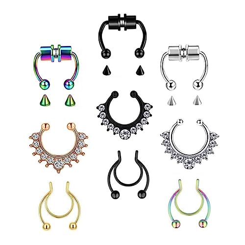 Healeved 9 Stück Teiliges Set Fake Nasenring und Nasenclip mit Strass Bequemer Hautfreundlicher Körperschmuck für Frauen für Alltag und Besondere Anlässe von Healeved