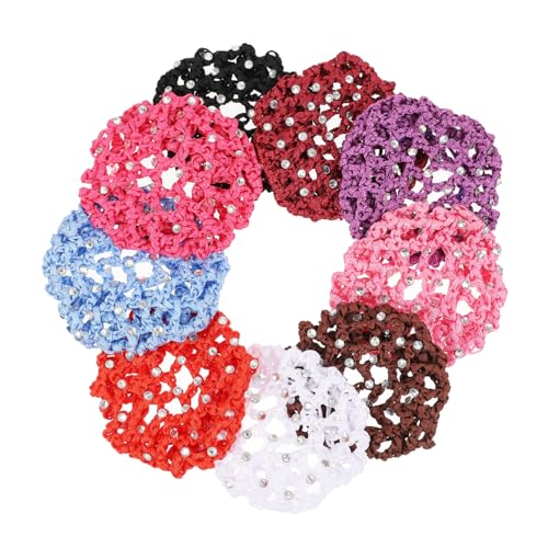 Healeved 9 Stücke Teiliges Damen Haarnetz mit Funkelnden Strasssteinen Handgefertigte Kreative Haarnetze Farben für Ballerinas Tänzerinnen Bräute und Professionelle Frisurenpflege von Healeved