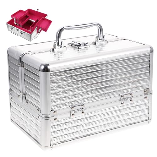 Healeved Aluminium Kosmetikbox Handgefertigt Für Make-up Organizer Mit Großer Kapazität Und Praktischen Tragegriff Für Und Zuhause Mit Spiegel Im Inneren Silber von Healeved