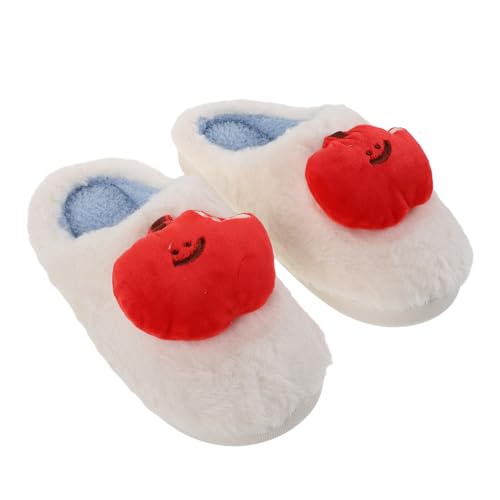 Healeved Apfelpelzschuhe Fuzzy Cartoon Pantoffeln Flauschige Winterpantoffeln Fuzzy -hausschuhe Flauschige Innenhauseschuhe Obst Warme Hausschuhe Gemütliche Warme Apfelschuhe Plüsch Weiß von Healeved