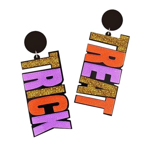 Healeved Asymmetrische Buchstaben Ohrringe Damen Halloween Acryl Glitzer Drop Ohrringe Leicht Modeaccessoire für Party Büro Kostüm von Healeved