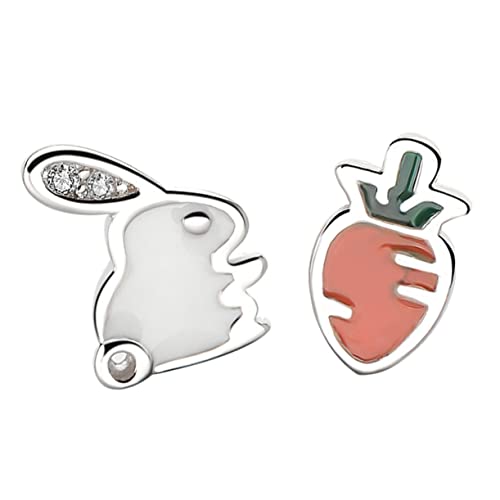 Healeved Asymmetrische Sterling Silber Ohrstecker Kaninchen und Karotte Design Einzigartige Osterohrringe für Damen und Mädchen Schmuckaccessoires für Festliche Looks von Healeved
