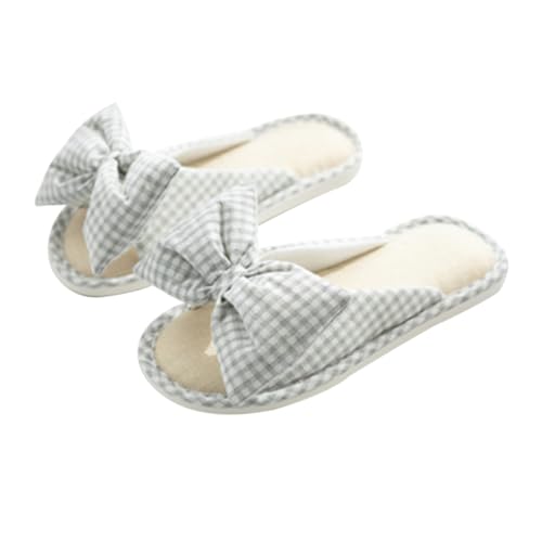 Healeved Atmungsaktive Peep Toe Hausschuhe Damen Baumwolle Leinen Fischmaul Design Rutschfeste Sohle Sommerliche Indoor Slippers Komfortabel und Modisch von Healeved