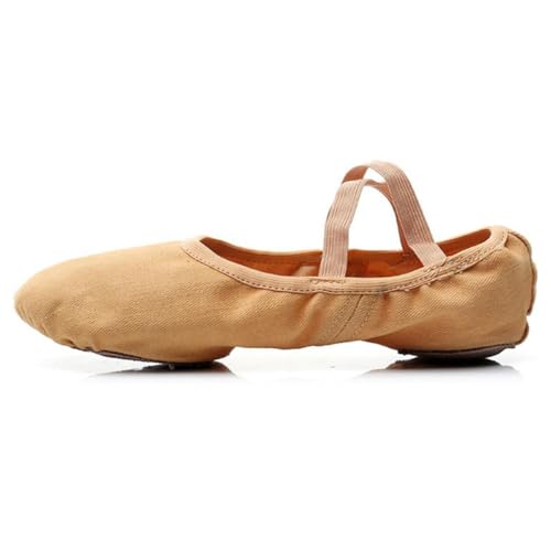 Healeved Ballettschuhe Damen Vollflexibel Anti rutsch Tanzschuhe mit Elastikband Professionelle Ballett Jazztanzschuhe für Yoga Traditionellen Tanz und Ballsaal Camel von Healeved