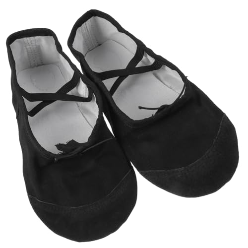 Healeved Ballettschuhe für Mädchen Canvas Atmungsaktiv Leicht mit Geteiltem Ledersohlen Design Elastischen Riemen für Freizeit Schwarz von Healeved