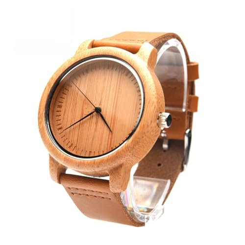 Healeved Bambus Holzuhr Herren Echtleder Armband Leicht Vintage Stil Casual Uhr mit Box Natürliche Herrenuhr Für Alltag und Beruf von Healeved