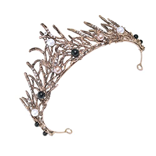 Healeved Barock Braut Tiara Krone mit Perlen Luxuriöser Schwarzer Haarschmuck für Hochzeit Geburtstag und Festliche Anlässe Brautkrone für Damen von Healeved