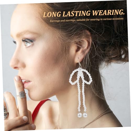 Healeved Barockstil Lange Perlen Ohrringe mit Zartem Schleifen Design Leichte Damen Ohrstecker Party Ohrringe für Hochzeit Geburtstag Festliche Anlässe von Healeved