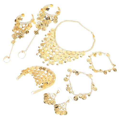 Healeved Bauchtanz Schmuck Set Goldfarben Leichtes Tanzschmuck-set mit Halskette Armband Fußkettchen Ohrringen für Bühnenauftritte Fotoshootings Festivals und Tanzsessions von Healeved