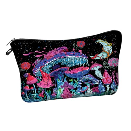 Healeved Kosmetiktasche Mit Reißverschluss Für Damen Make-up-Tasche Für Reise Tragbarer Kulturbeutel Mit Mondphasen Und Pilzmuster-Design Geeignet Für Täglichen Gebrauch Und von Healeved