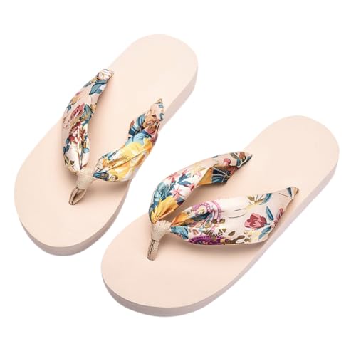 Healeved Bohemia Stil Damen Slipper mit Dicker Sohle Rutschfeste Bequeme Zehensandalen für Sommer Outdoor Weiche Atmungsaktive Flops mit Stabilem Absatz Modische Pantoletten in Beige Xl von Healeved