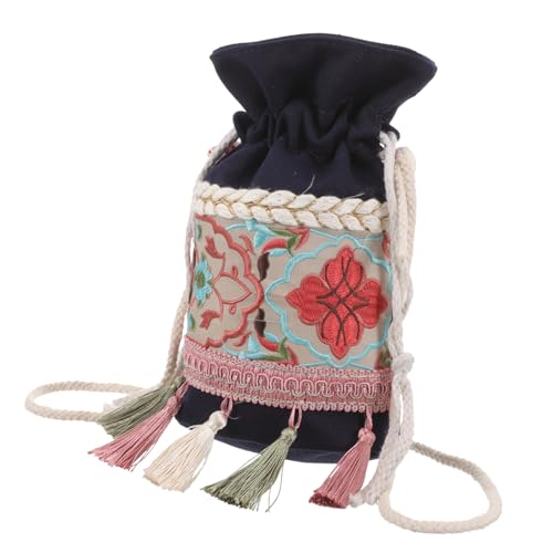 Healeved Bohemian Schultertasche Damen Canvas Crossbody Bag mit Blumenmuster Leichte Langlebige Umhängetasche für Alltag Shopping Freizeit Verstellbar Modischer Blauer Wasserbeutel von Healeved