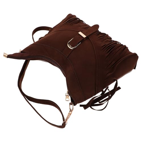 Healeved Bohemian Wildleder Crossbody Bag Damen Leichte Schultertasche mit Fransen Verstellbarer Riemen Kompakte Reisetasche Vielseitige Ethno-handtasche in Dunkelbraun von Healeved