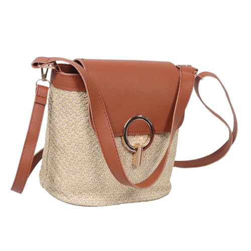 Healeved Boho Damen Strohtasche Sommer Crossbody Bag Handgewebte Strandtasche mit Großem Fassungsvermögen für Handy und Kosmetik Kreative Einzelschulter Wasserrohr Handtasche Braun von Healeved