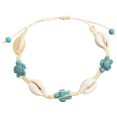 Healeved Boho Fußkettchen Damen Muschel Schildkröte Armband Strand Schmuck Verstellbar Meeresschildkröte Sommer Urlaub Accessoire von Healeved
