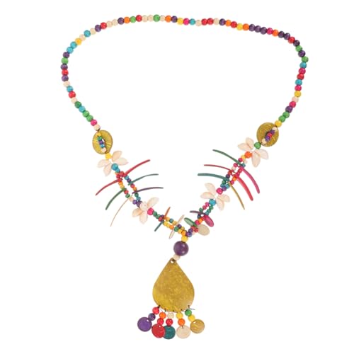 Healeved Boho Lange Holzperlenkette Damen Bunte Kokosnuss Muschel Halskette Statement Schmuck für Alltag Wintermode von Healeved