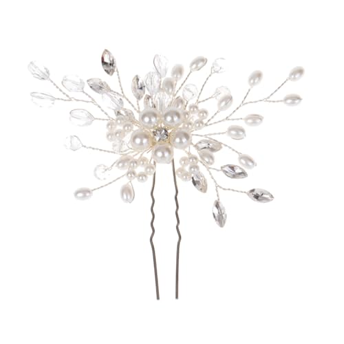 Healeved Braut Perlen Haarklammer mit Blumenmotiv Eleganter Hochzeit Haarschmuck für Damen Flexibler U Förmiger Haarnadel Silberfarbene Strassverzierung Festlich für Hochzeit Fest und von Healeved