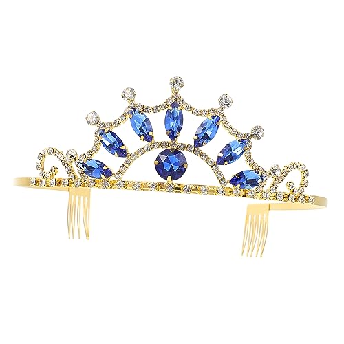 Healeved Braut Tiara Haarschmuck für Hochzeit Party Damen Kopfschmuck mit Strass Sonnenblumen Design Blau Goldene Festliche Haarkrone für Braut und Besondere Anlässe von Healeved