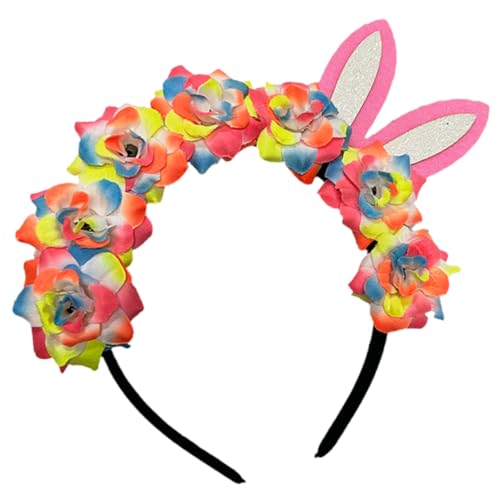 Healeved Bunte Blumen Haarreif mit Hasenohren für Damen für Ostern Geburtstagsfeiern und Besondere Anlässe Strapazierfähiges und Stylisches Haaraccessoire für Mädchen und Frauen von Healeved