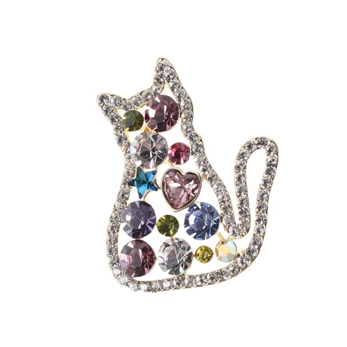 Healeved Bunte Strass-katzenbrosche Metall Anstecknadel Niedliches Tier Motiv Vintage Accessoire für Jacken Schals Taschen Geschenkidee für Damen und Katzenliebhaber von Healeved
