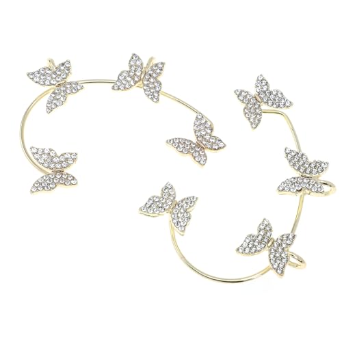 Healeved Butterfly Ohrclips Keine Piercing Zirkonia Verziert Modische Damen Ohrmanschetten Stilvolle Ohrdekoration für Party Alltag an Freundin oder Ehefrau Goldfarben von Healeved