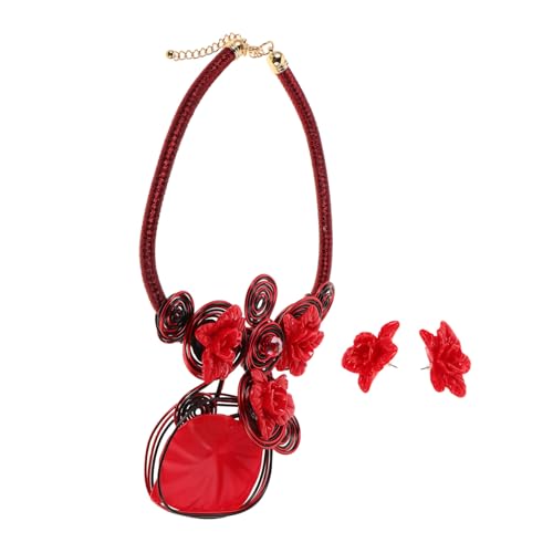 Healeved Chunky Floral Statement Necklace und Ohrring Set Handgefertigte Leichte Aluminium-draht Blütenkette Auffälliger Afrikanischer Schmuck für Frauen Elegantes Party -accessoire von Healeved