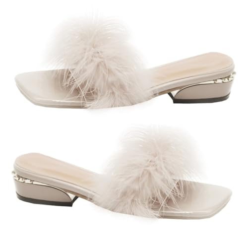 Healeved Chunky Heel Sandalen Damen Sommer Hausschuhe Open Toe PU Gummi Material Bequeme Flache Slipper Strand Freizeit Schuhe Beige Atmungsaktiv Leicht Für Innen und Außen Geeignet von Healeved