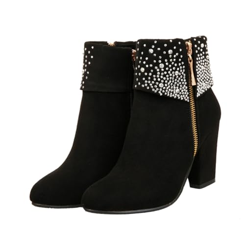 Healeved Damen Ankle Boots Kurzschaft mit Glitzer Blockabsatz Herbst Winter Stiefeletten für Hochzeit und Festliche Anlässe Bequeme Schuhe in Schwarz von Healeved