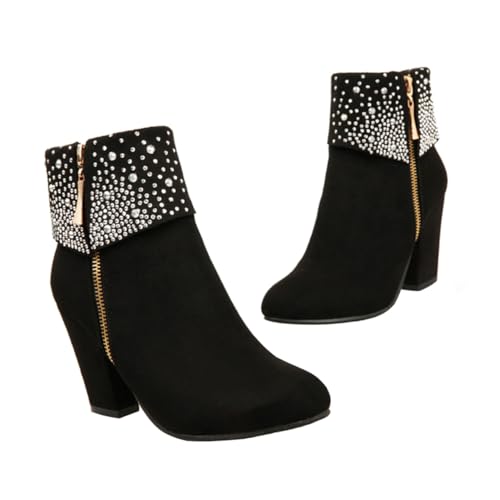 Healeved Damen Ankle Boots mit Grobem Absatz und Verstecktem Keilabsatz Kurzschaft Stiefeletten in Schwarz Hochwertige Hochzeitsschuhe für Herbst und Winter Bequeme Pumps für Festliche von Healeved