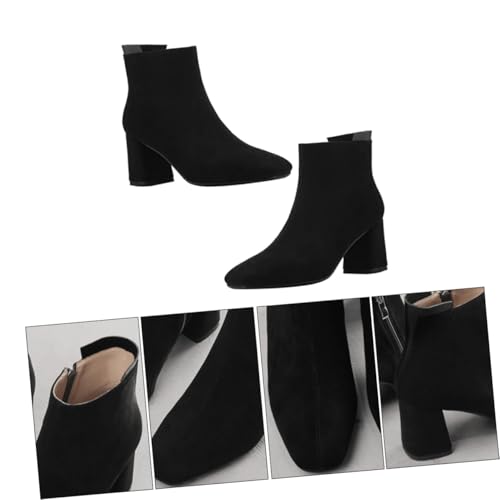 Healeved Damen Ankle Boots mit Mittelhohem Blockabsatz Schwarze Pu-stiefeletten Robuste und Bequeme Heel Boots Modische Kurzschaft-stiefel für Alltag Party und Büro Rutschfest und Stabil von Healeved